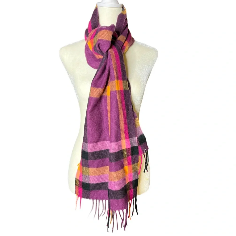 Cashmere-Feel Plaid Fringe Scarf - Cozy Blanket Wrap